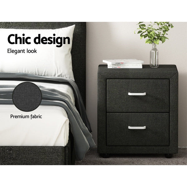 Fabric Bedside Table With Two Drawers For Bedroom Furniture Charcoal Bedside Tables