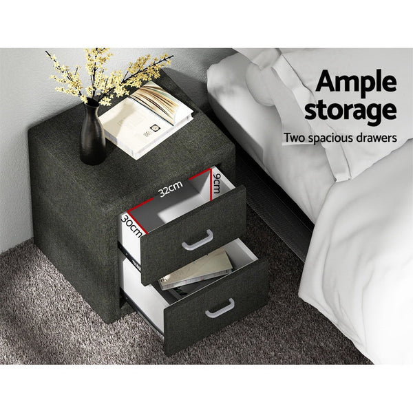 Fabric Bedside Table With Two Drawers For Bedroom Furniture Charcoal Bedside Tables