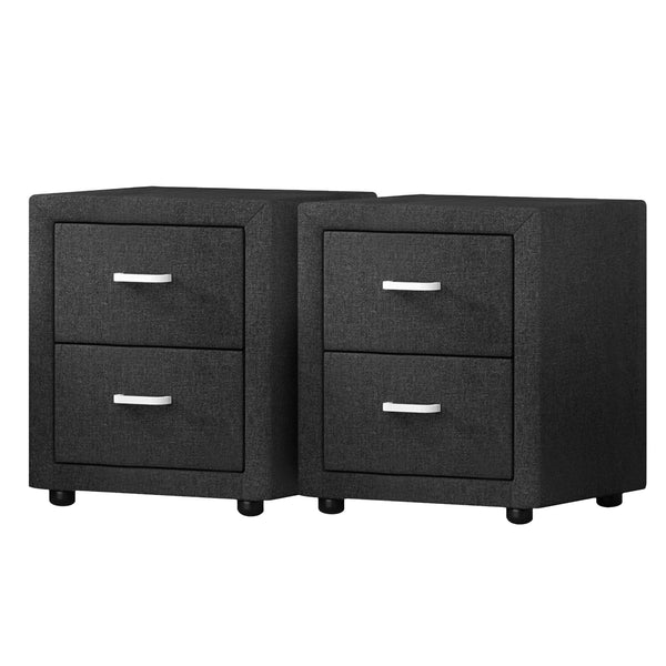 Fabric Bedside Table With Two Drawers For Bedroom Furniture Charcoal Bedside Tables