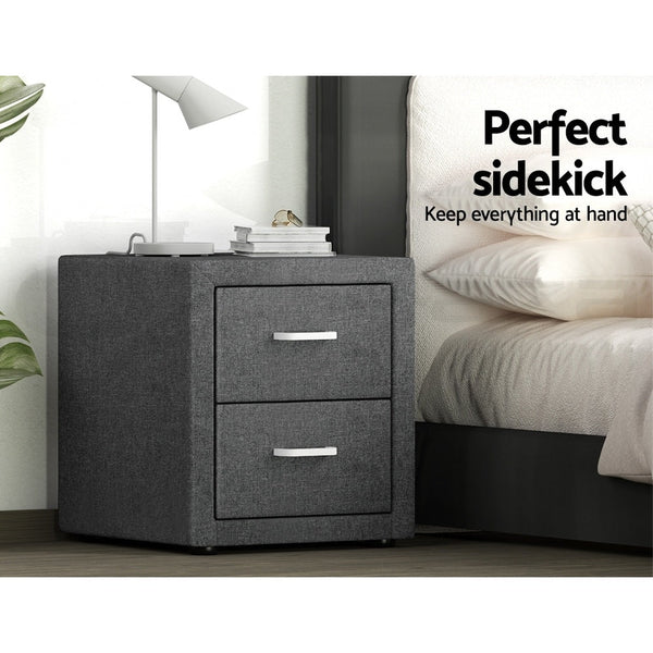 Linen Fabric Bedside Table With Two Drawers Grey Bedroom Furniture Bedside Tables