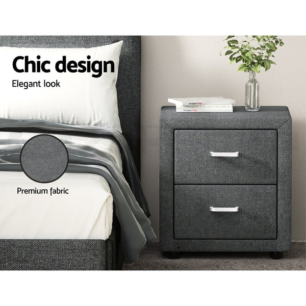 Linen Fabric Bedside Table With Two Drawers Grey Bedroom Furniture Bedside Tables