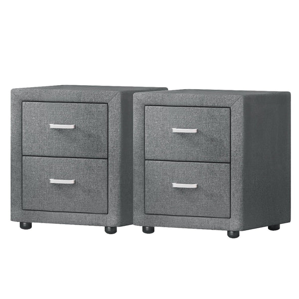 Linen Fabric Bedside Table With Two Drawers Grey Bedroom Furniture Bedside Tables