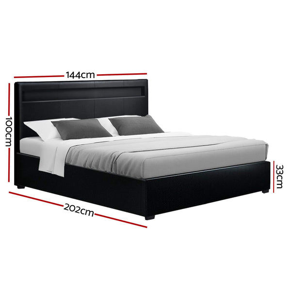Artiss Bed Frame Double Size Led Gas Lift Black Cole Double Bed Frames