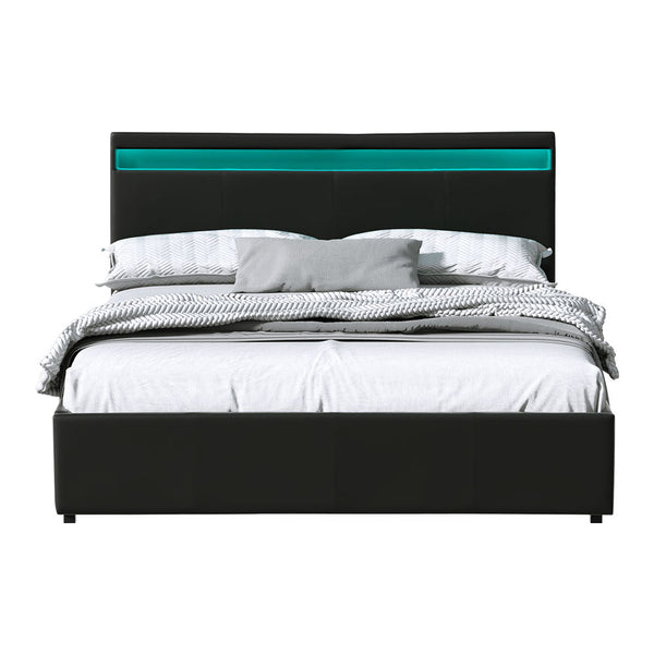 Artiss Bed Frame Queen Size Led Gas Lift Black Cole Queen Bed Frames