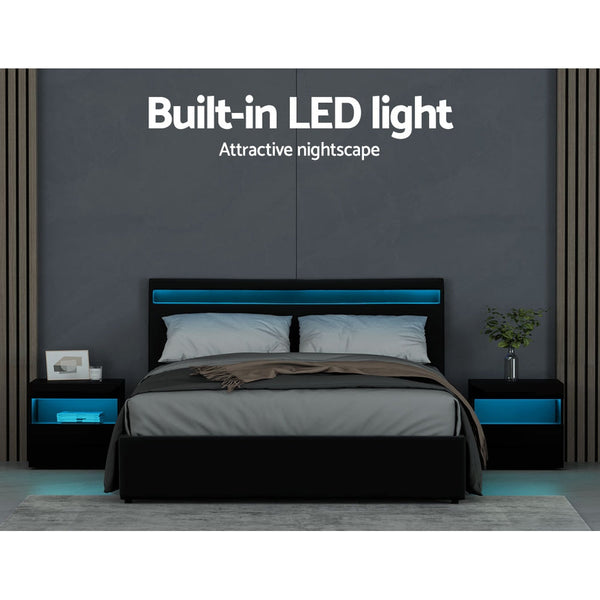 Artiss Bed Frame Queen Size Led Gas Lift Black Cole Queen Bed Frames