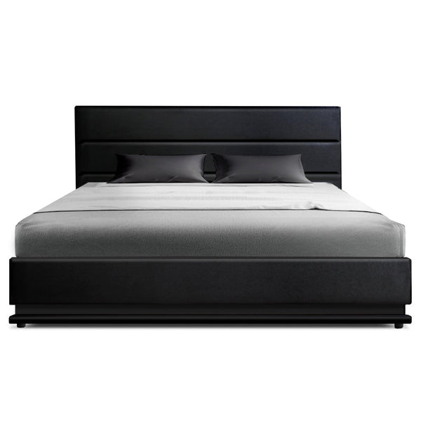 Artiss Bed Frame King Size Led Gas Lift Black Lumi King Bed Frames