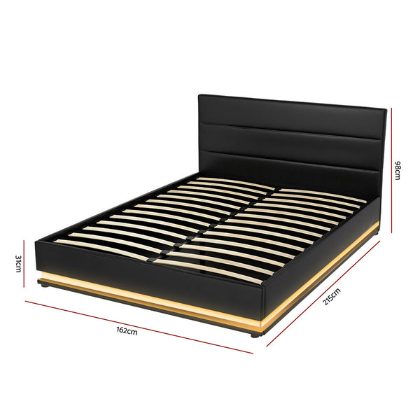 Pvc Leather Bed Frame Queen Size Gas Lift Storage With Led Lighting Queen Bed Frames
