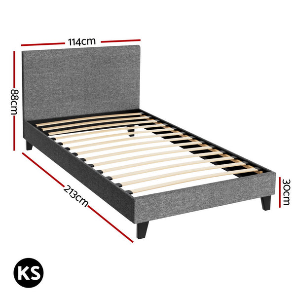 Faux Linen Fabric King Single Bed Frame With Padded Headboard And Wooden Slats King Single Bed Frames
