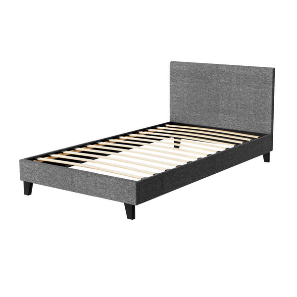 Faux Linen Fabric King Single Bed Frame With Padded Headboard And Wooden Slats King Single Bed Frames