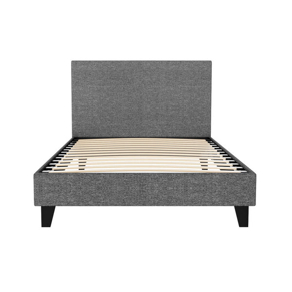 Faux Linen Fabric King Single Bed Frame With Padded Headboard And Wooden Slats King Single Bed Frames