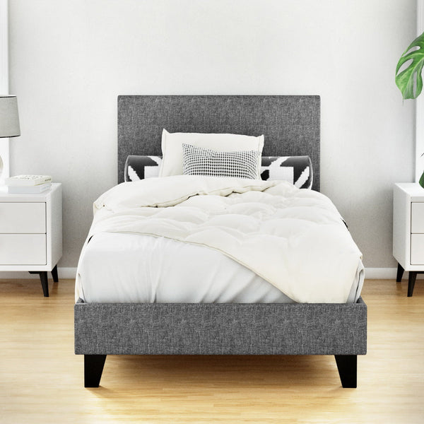 Faux Linen Fabric Single Bed Frame Grey Upholstered With Padded Bedhead Single Bed Frames
