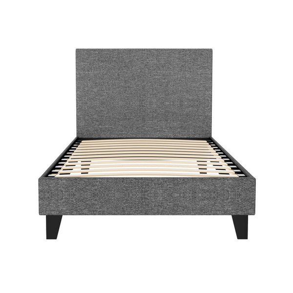 Faux Linen Fabric Single Bed Frame Grey Upholstered With Padded Bedhead Single Bed Frames