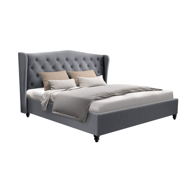 Steel Bed Frame With Tufted Headboard And Linen Upholstery Queen Grey Queen Bed Frames