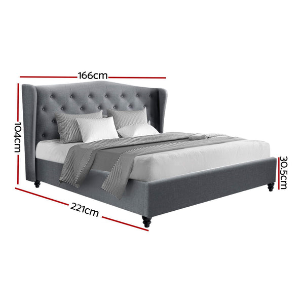 Steel Bed Frame With Tufted Headboard And Linen Upholstery Queen Grey Queen Bed Frames