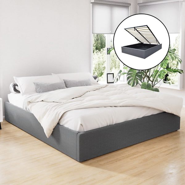Artiss Bed Frame King Size Gas Lift Base Grey Toki King Bed Frames