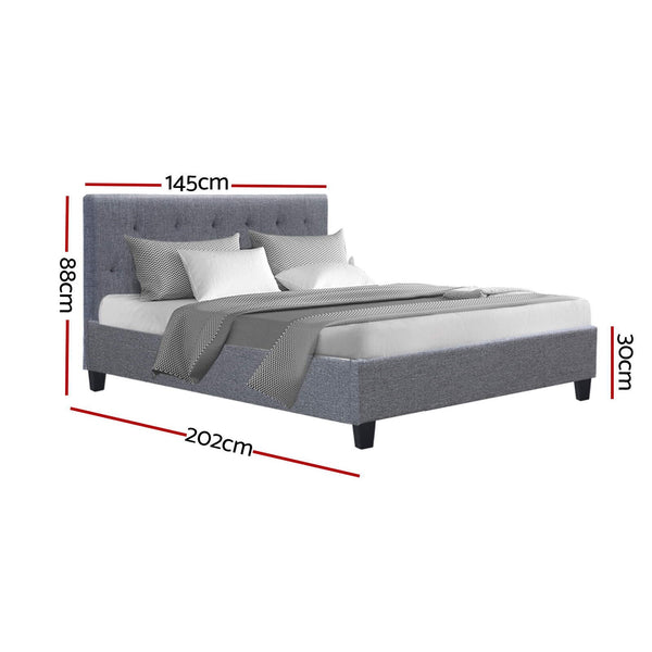 Polyester Double Bed Frame Grey Upholstered With Padded Headboard Home Furniture Double Bed Frames