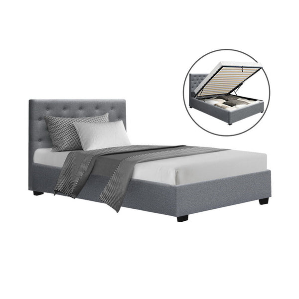 Artiss Bed Frame King Single Size Gas Lift Grey Vila King Single Bed Frames