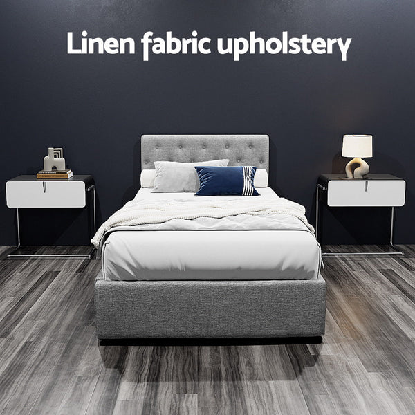 Artiss Bed Frame King Single Size Gas Lift Grey Vila King Single Bed Frames