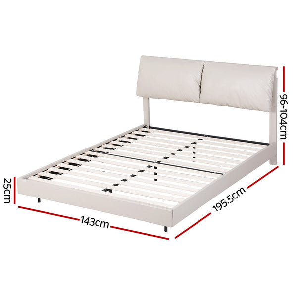 Artiss Double Bed Frame Rgb Led Floating Beds Adjustable Headboard Beige White Double Bed Frames