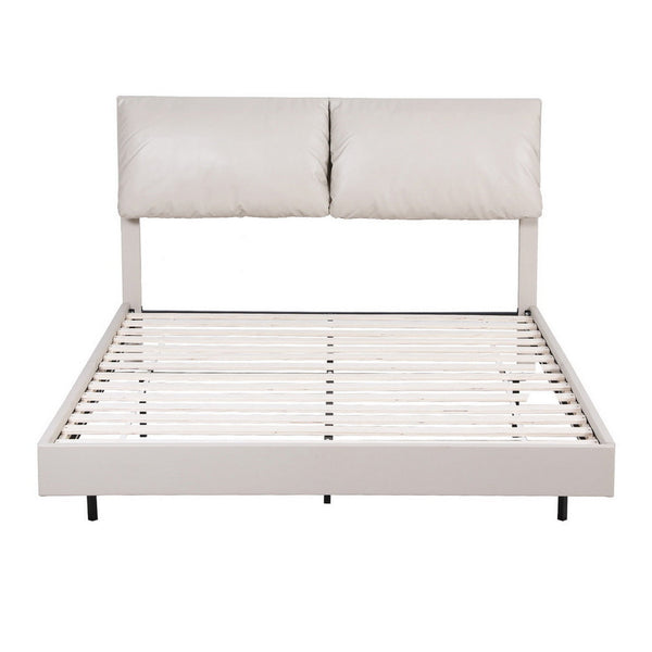 Artiss Queen Bed Frame Rgb Led Floating Beds Adjustable Headboard Beige White Queen Bed Frames