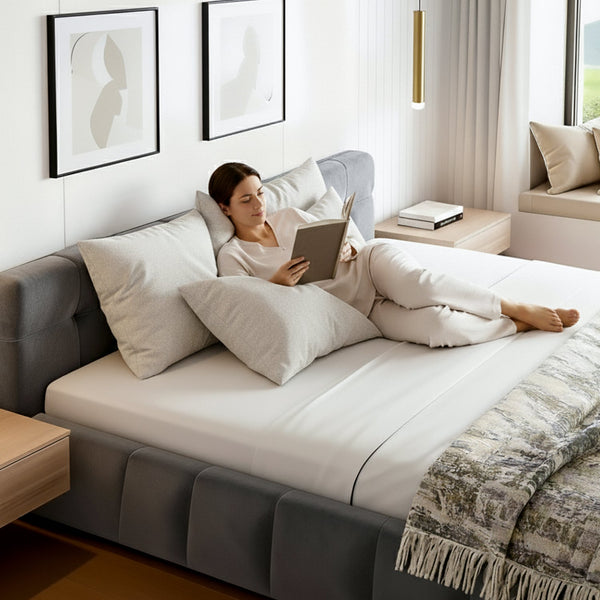 Velvet Double Bed Frame Plush Headboard Platform Base Grey Furniture Double Bed Frames