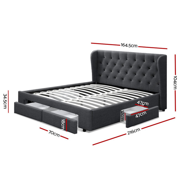 Artiss Bed Frame Queen Size With 4 Drawers Charcoal Mila Queen Bed Frames