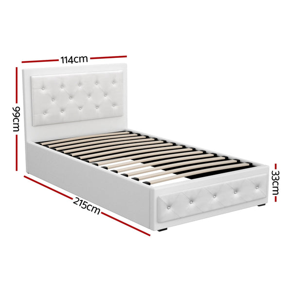 Artiss Bed Frame King Single Size Gas Lift White Tiyo King Single Bed Frames