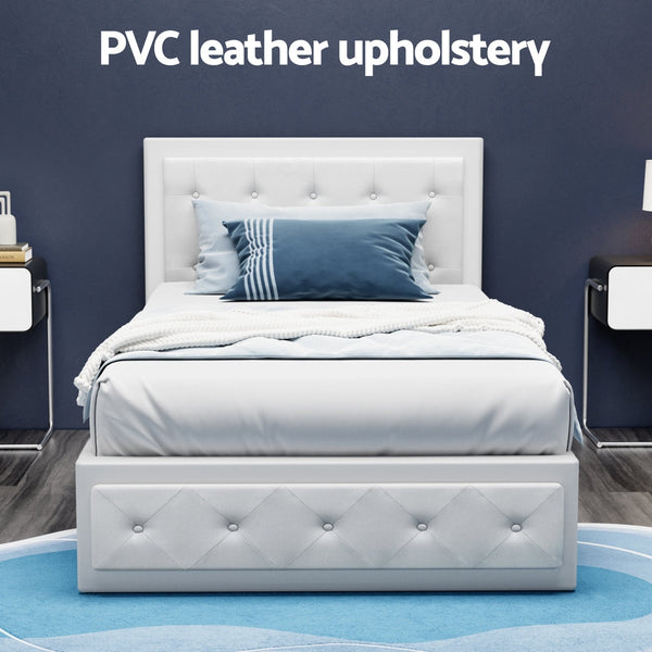 Artiss Bed Frame King Single Size Gas Lift White Tiyo King Single Bed Frames