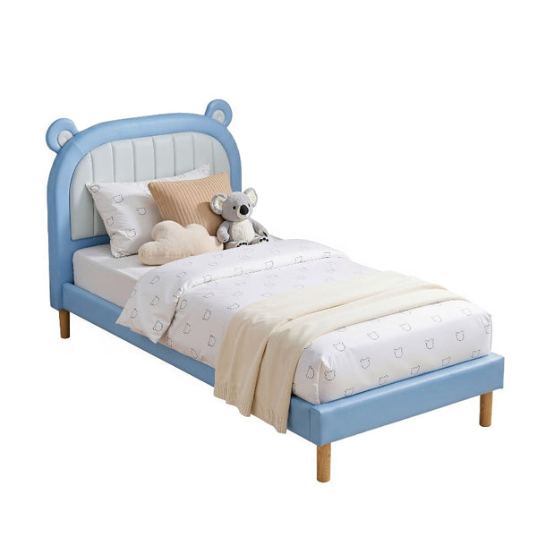 Artiss Kids King Single Bed Frame Blue And White Bear Headboard King Single Bed Frames
