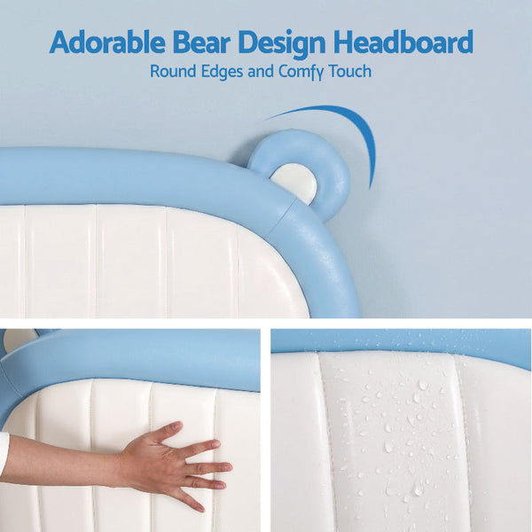Artiss Kids King Single Bed Frame Blue And White Bear Headboard King Single Bed Frames