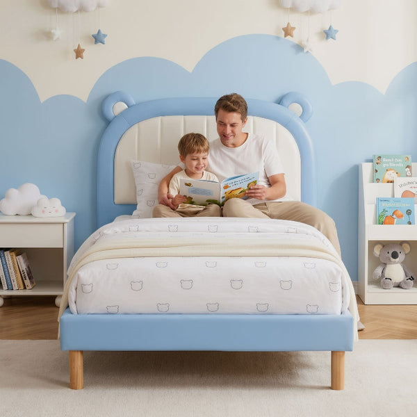 Artiss Kids King Single Bed Frame Blue And White Bear Headboard King Single Bed Frames