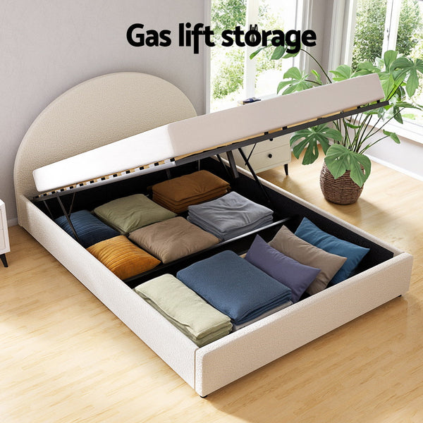 Artiss Bed Frame Gas Lift Strorage Beds Base Platform Boucle Fabric Queen Ella Double Bed Frames
