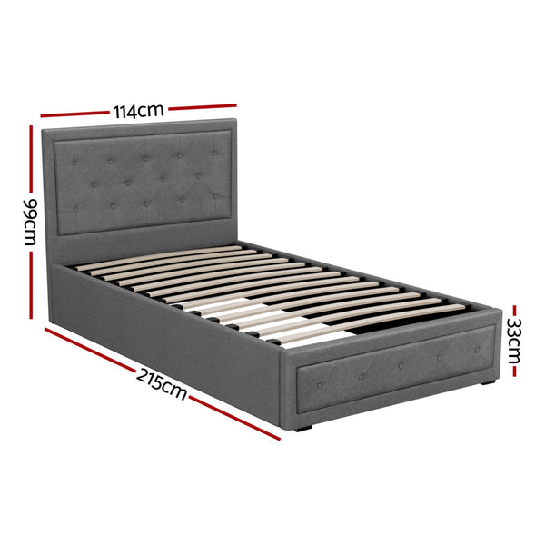 Artiss Bed Frame King Single Size Gas Lift Storage Mattress Base Wooden Grey King Single Bed Frames