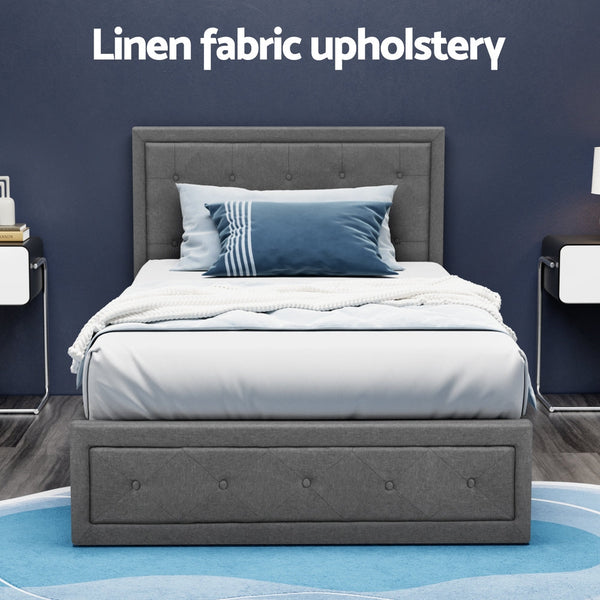 Artiss Bed Frame King Single Size Gas Lift Storage Mattress Base Wooden Grey King Single Bed Frames