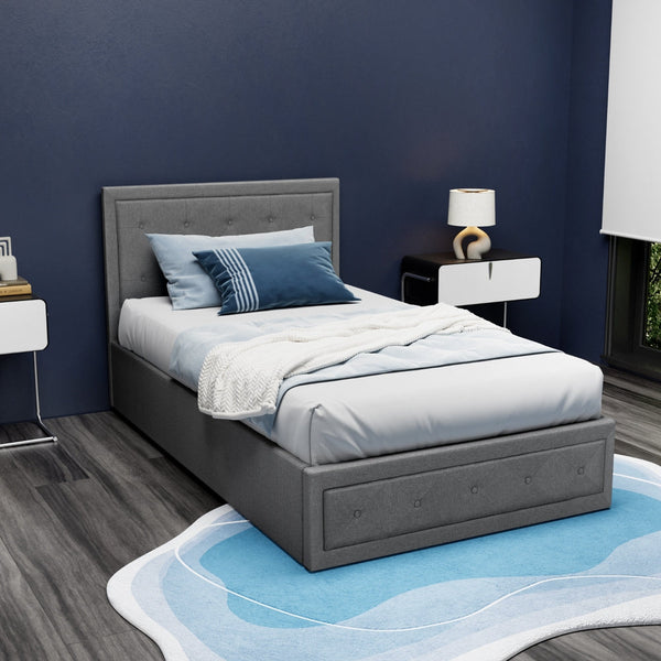 Artiss Bed Frame King Single Size Gas Lift Storage Mattress Base Wooden Grey King Single Bed Frames