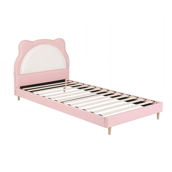 Cute Kitty King Single Upholstered Bed Frame Pastel Pink And White King Single Bed Frames