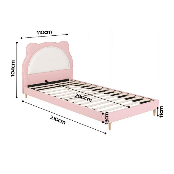 Cute Kitty King Single Upholstered Bed Frame Pastel Pink And White King Single Bed Frames
