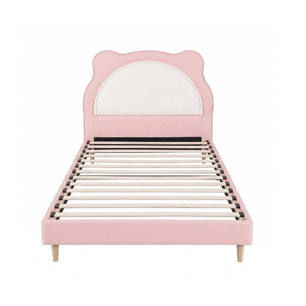 Cute Kitty King Single Upholstered Bed Frame Pastel Pink And White King Single Bed Frames
