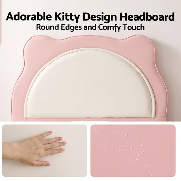 Cute Kitty King Single Upholstered Bed Frame Pastel Pink And White King Single Bed Frames