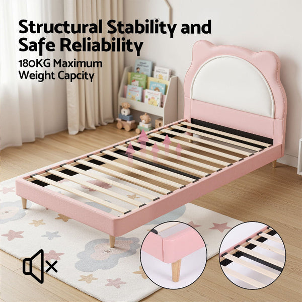 Cute Kitty King Single Upholstered Bed Frame Pastel Pink And White King Single Bed Frames