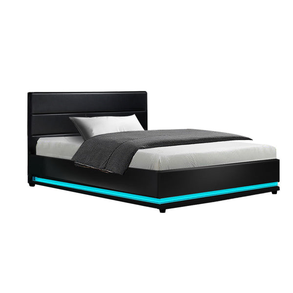 Pvc Leather Bed Frame Led Gas Lift King Single Black King Single Bed Frames