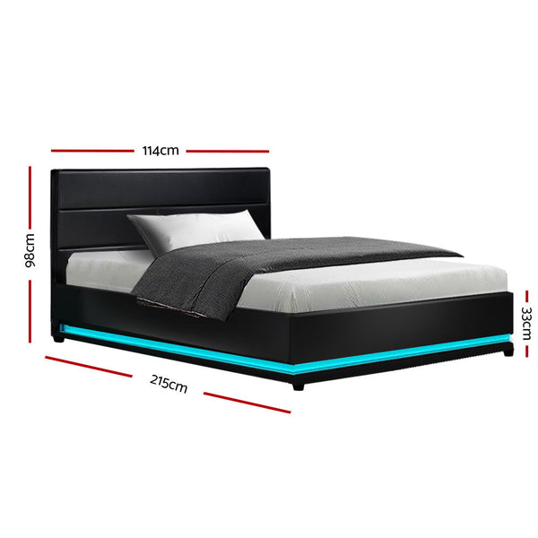 Pvc Leather Bed Frame Led Gas Lift King Single Black King Single Bed Frames