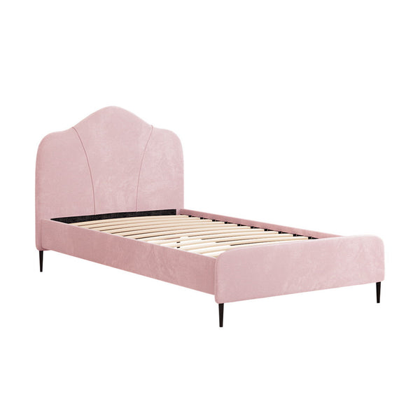 Artiss Bed Frame King Single Size Velvet Pink Olan King Single Bed Frames