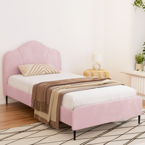 Artiss Bed Frame King Single Size Velvet Pink Olan King Single Bed Frames
