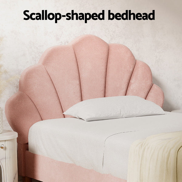 Artiss King Single Bed Frame Pink Velvet Fabric Scallop Headboard Furniture King Single Bed Frames