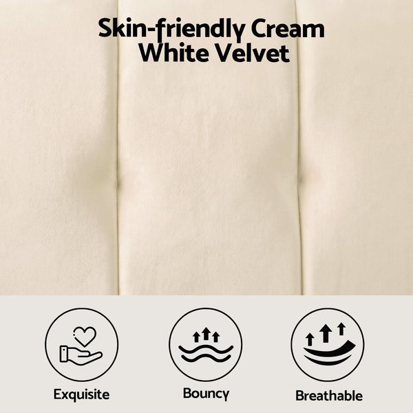 Artiss Double Bed Frame Cream White Velvet Tufted Headboard 300Kg Double Bed Frames