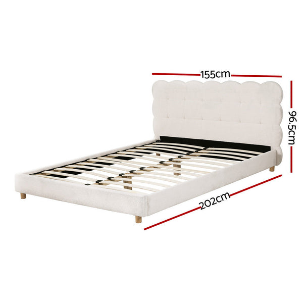 Artiss Double Bed Frame Cloud Headboard Boucle Fabric Mattress Platform Base White Headboards & Footboards