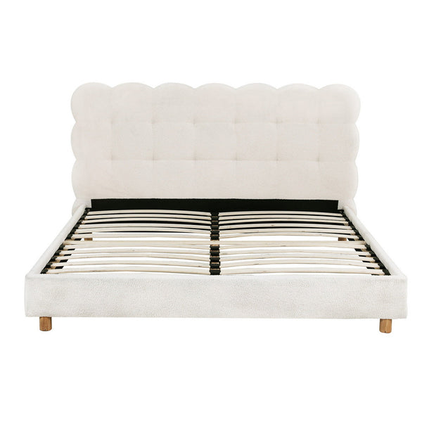 Artiss Double Bed Frame Cloud Headboard Boucle Fabric Mattress Platform Base White Headboards & Footboards