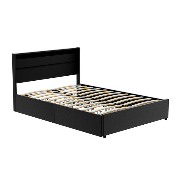 Pu Leather Bed Frame With Led Lighting And Storage Drawers Double Double Bed Frames