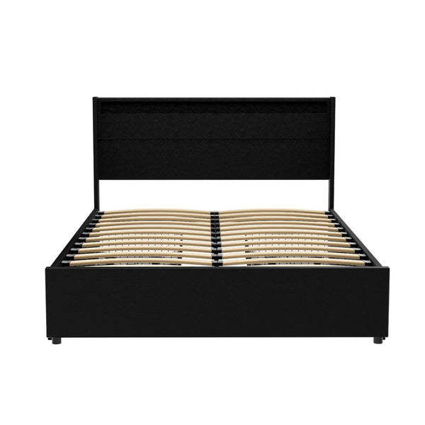 Pu Leather Bed Frame With Led Lighting And Storage Drawers Double Double Bed Frames